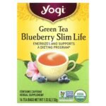 YOGI- BLUEBERRY SLIM LIFE أكياس شاي للتخسيس من يوغي بنكهة التوت الأزرق – 16 كيس شاي – 1.12 أونصة / 32 غرامًا