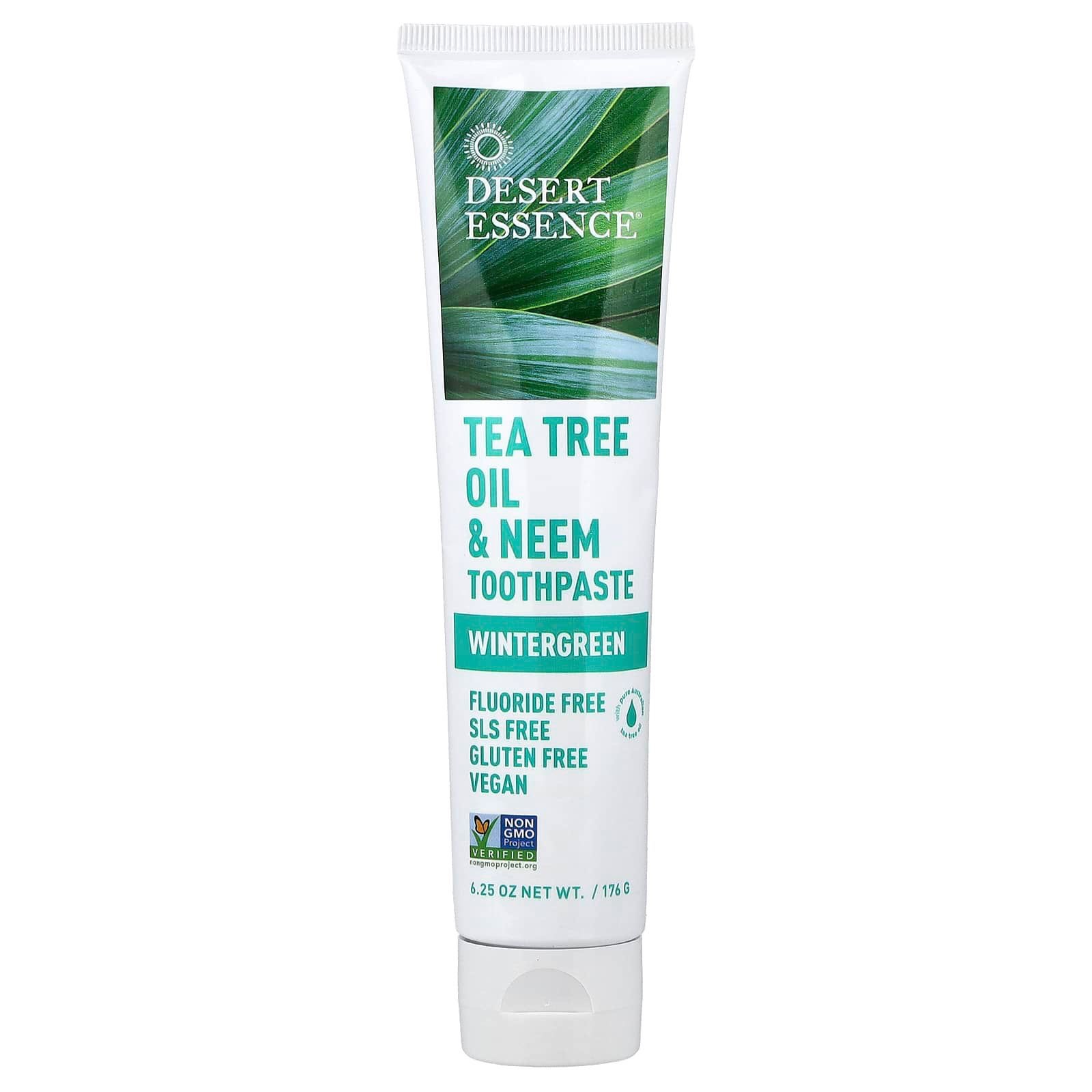 a0e7f00a-00e0-42b7-9b85-402f30396331 DESERT ESSENCE-TEA TREE OIL&NEEM WINTERGREEN معجون أسنان بزيت شجرة الشاي والنيم، وينترجرين، 6.25 أونصة (176 جم) - الصورة 1