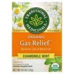 TRADITIONAL MEDICINALS- تراديشيونال ميديسينالز Gas Relief العضوي، خالٍ من الكافيين، بالنعناع والبابونج، ، 16 كيس شاي مغلّف، 0.85 أونصة (24 جم)
