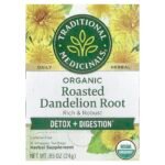 TRADITIONAL MEDICINALS- تراديشيونال ميديسينالز جذور الهندباء العضوية المحمصة، خالٍ من الكافيين، ، 16 كيس شاي مغلّف، 0.85 أونصة (24 جم)