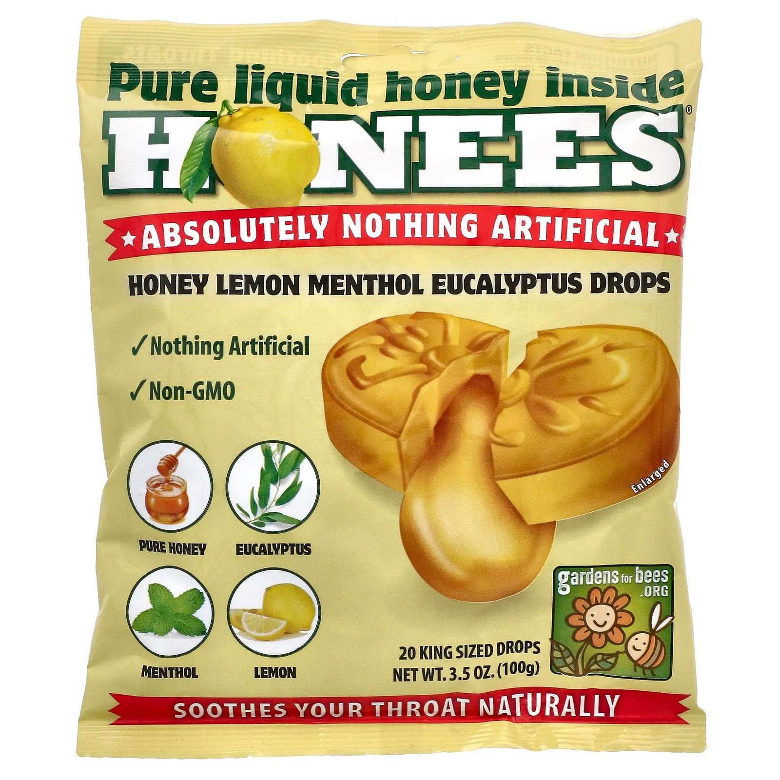 img_1923 HONESS- هونيز
أقراص استحلاب العسل والليمون والمنثول والأوكاليبتوس لتخفيف السعال، 20 قرصًا كبير الحجم، 3.5 أونصات (100 جم) - الصورة 1