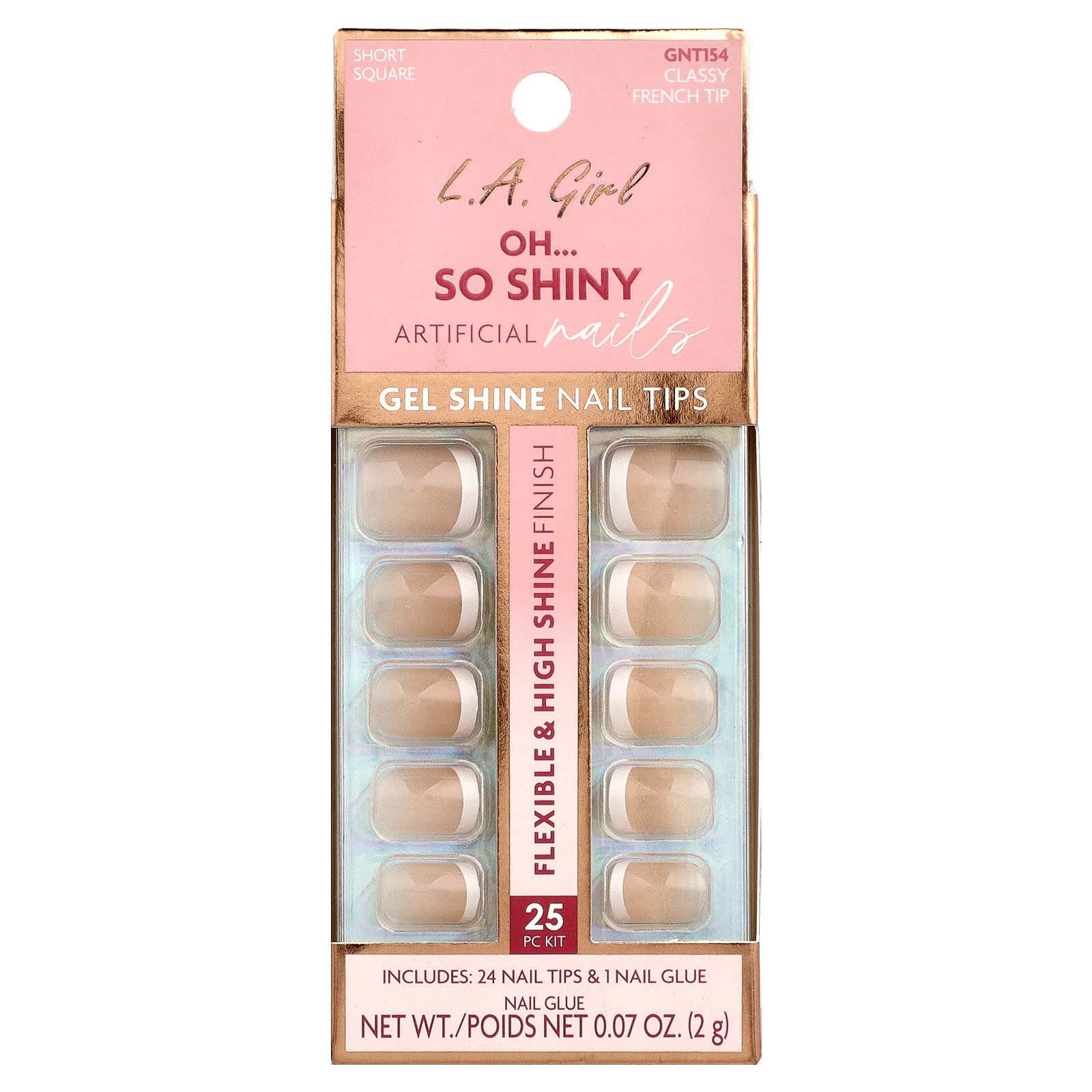 a88f046a-19b8-4c73-945a-66a7d6320cbd LA GIRL-أظافر صناعية لامعة للغاية، أطراف أظافر جل لامعة، GNT154 طرف فرنسي أنيق، طقم من 25 قطعة - الصورة 1
