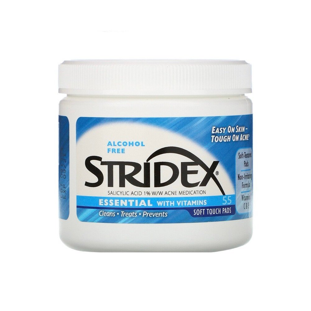 img_0778 STRIDEX- ستريدكس، حمض الساليسيليك 1%، دواء لعلاج حب الشباب، إسينشال مع فيتامينات، 55 قطعة من ضمادات القطن الناعمة - الصورة 1