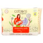 COTTONS ORGANIC-فوط صحية مريحة للأمومة مصنوعة من القطن الخالص بنسبة 100%، مزودة بأجنحة، سميكة، بدون رائحة، 10 فوط صحية