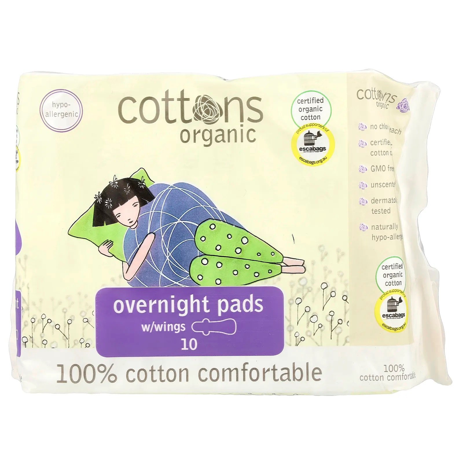 img_1164 COTTONS ORGANIC- فوط قطنية عضوية، فوط ليلية بأجنحة، غزيرة التدفق، بدون رائحة، 10 فوط - الصورة 1