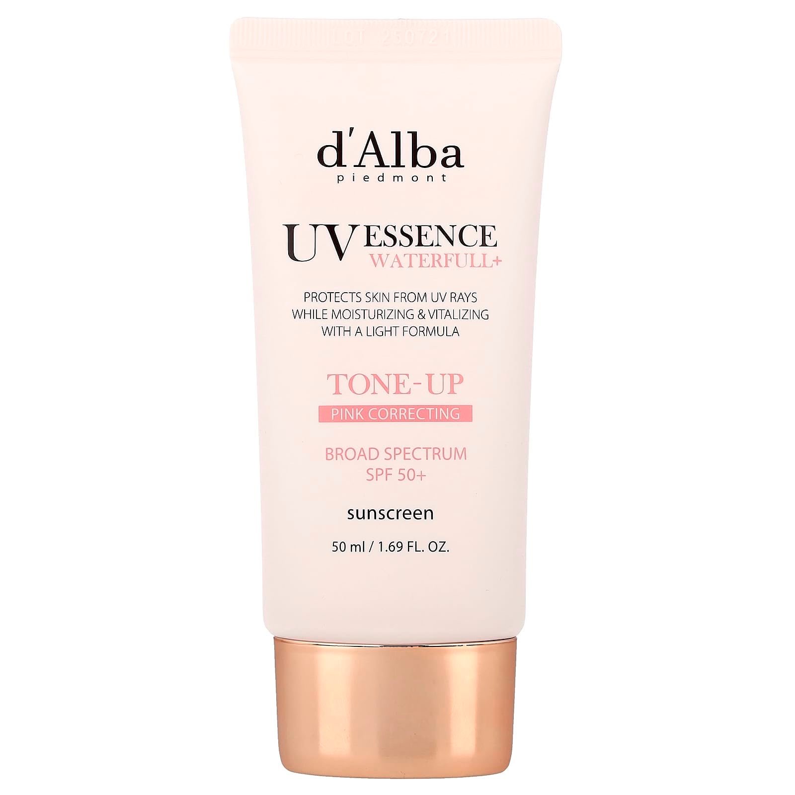 1605fa47-0fd1-48f5-8b9d-afe4e35e9e49 D’ALBA-واقي الشمس UV Essence Waterfull+، مصحح للون الوردي، عامل حماية من الشمس 50+، 1.69 أونصة سائلة (50 مل) - الصورة 1