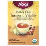 YOGI-TURMERIC VITALITY HONEY CHAI شاي الكركم المنشط بنكهة العسل والشاي المتبل (تشاي)، خالٍ من الكافيين، 16 كيساً، 1.12 أونصة (32 جم)