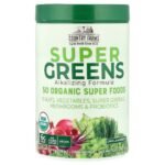 COUNTRY FARMS SUPER GREENS-سوبر جرينز، تركيبة قلوية، بدون نكهة، 10.6 أونصة (300 غرام)
