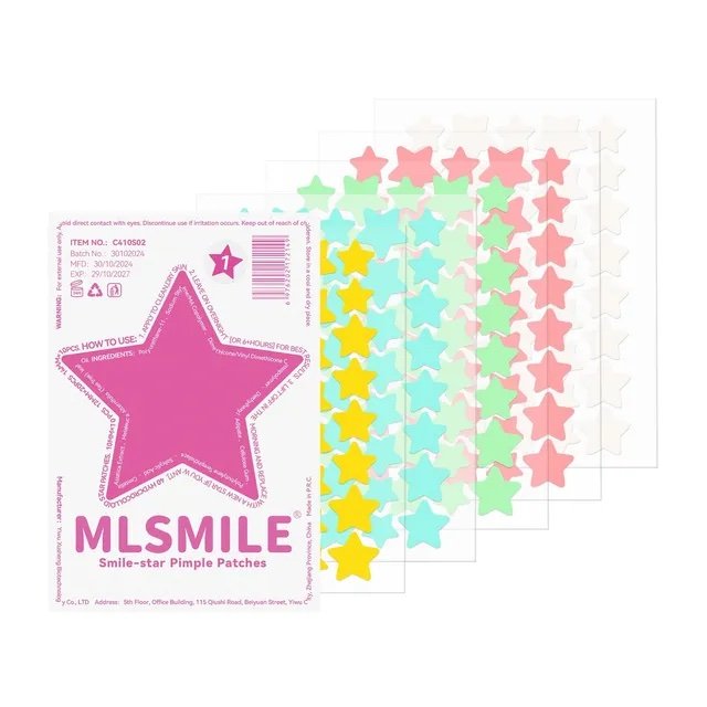 img_7992 MLSMILE- ملسمايل – لصقات حبوب الوجه بشكل نجمة مبتسمة، 5 ألوان - الصورة 1